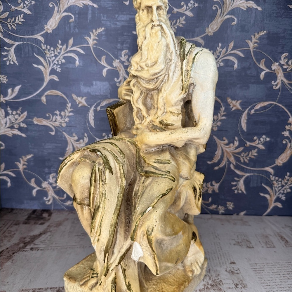 Vintage Moses Statue After Michelangelo Heavy Resin Classical Sculpture